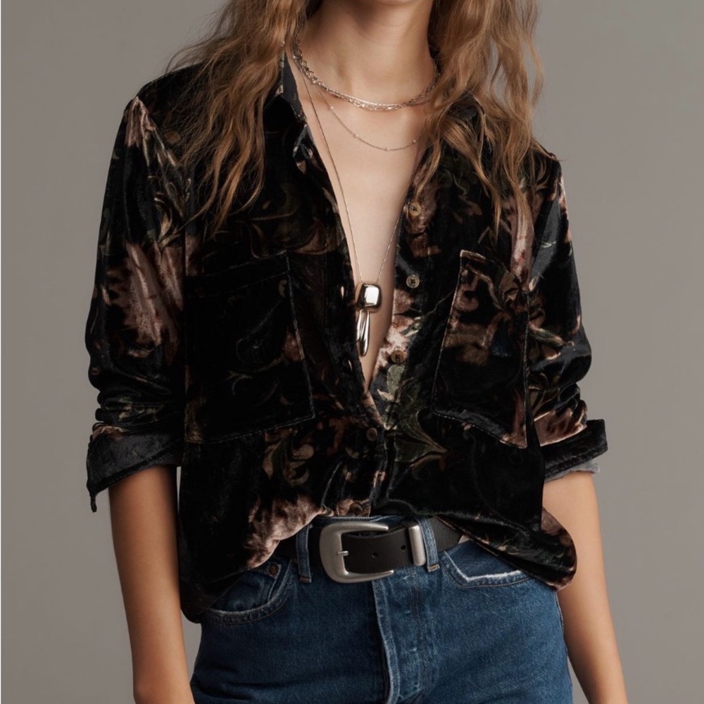Anthropologie Black Velvet Top